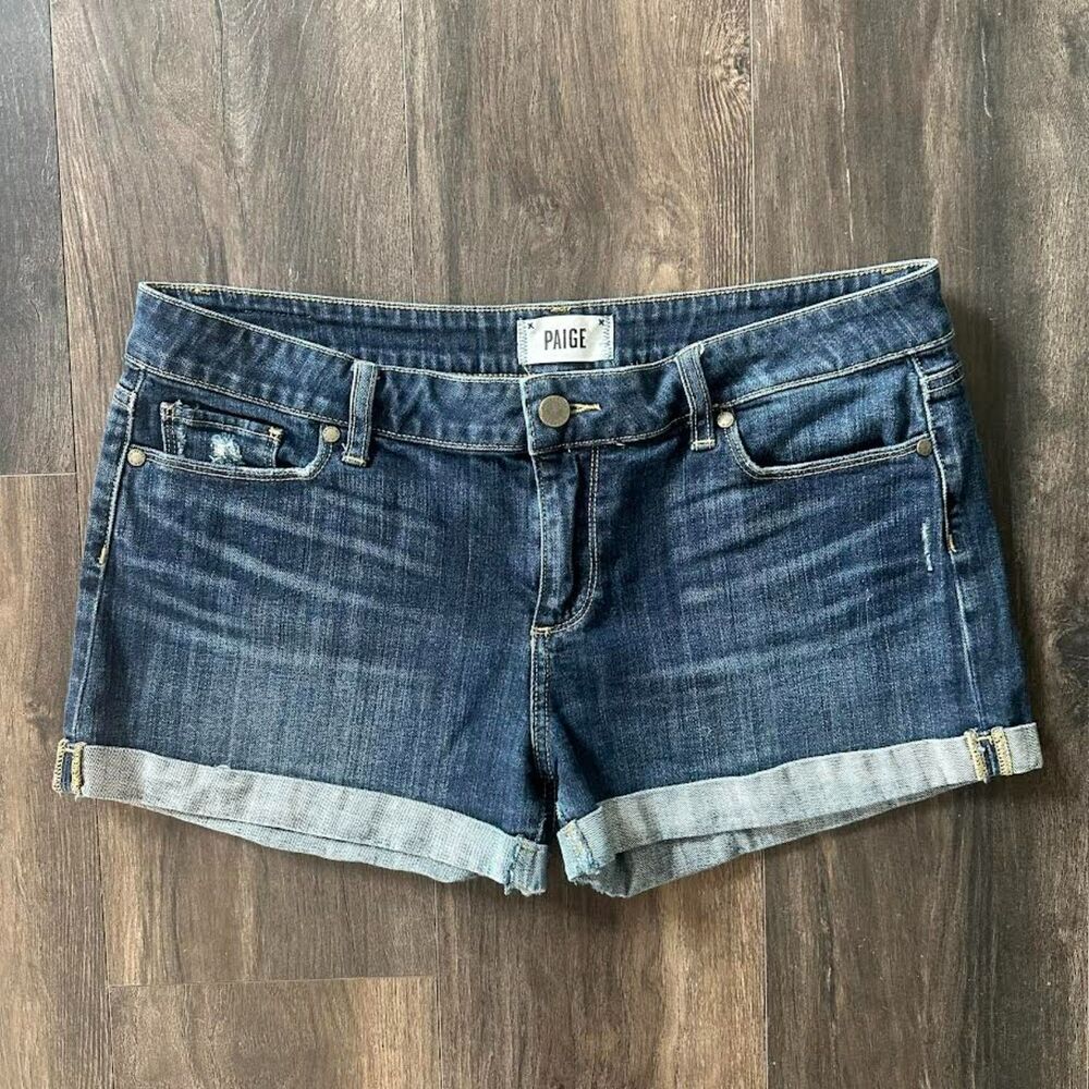 Paige Demin Cuffed Shorts Casual Blue Jean 4" Inseam Women's Size 31 Mid Rise